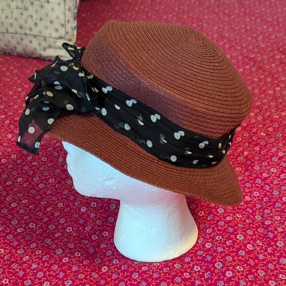 Vintage Goorin Bros Summer Boater Fedora Kentucky Derby Polka Dot Sash Weave - Picture 2 of 10